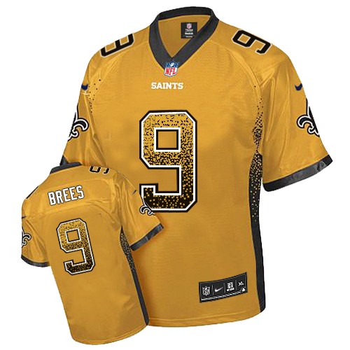 Men's Limited Drew Brees Nike Jersey Gold - #9 Drift Fashion NFL New Orleans Saints